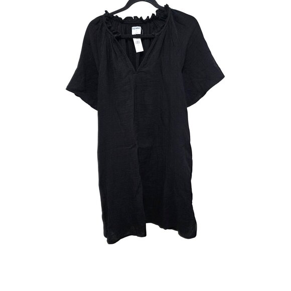 NWT Old Navy Black Short Sleeve V-Neck Dress With Ruffle Collar Size M - Picture 1 of 6